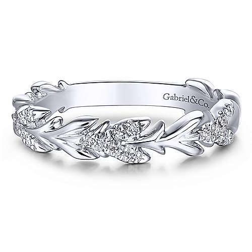 14k White Gold Laurel Wreath Diamond Stackable Ring