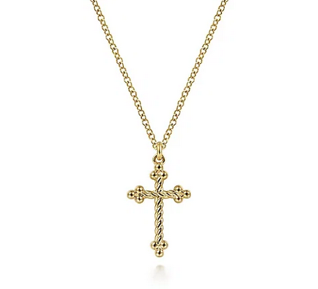 14k Yellow Gold Bujukan Twisted Rope Cross Pendant Necklace