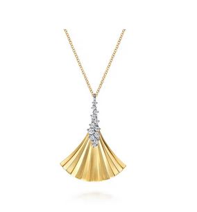 14K White & Yellow Gold Diamond and Diamond Cut Pendant Necklace