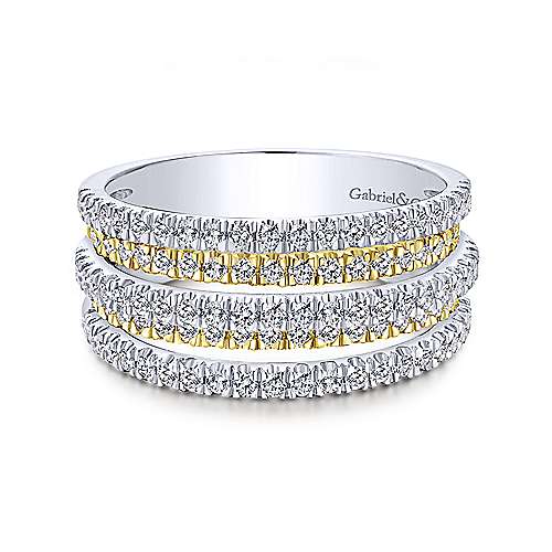 14K Yellow-White Gold Layered Wide Band Diamond Ring