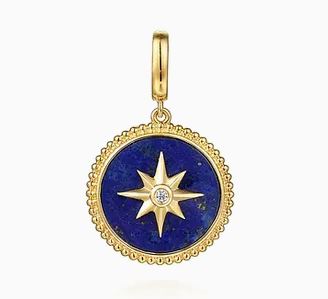 14K Yellow Gold Diamond and Lapis Bujukan Medallion Pendant in Size 18mm