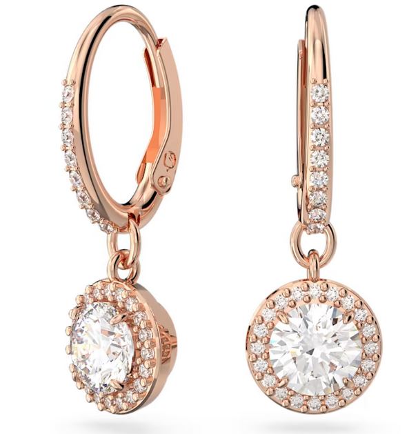 Una Angelic drop earrings Round cut, Pavé, White, Rose gold-tone plated