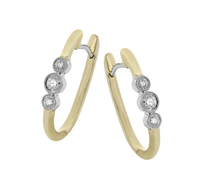 Lady's Two-Tone 18 Karat Small Hoop Earrings With 6 = 0.19Tw Round G Vs1 Diamonds