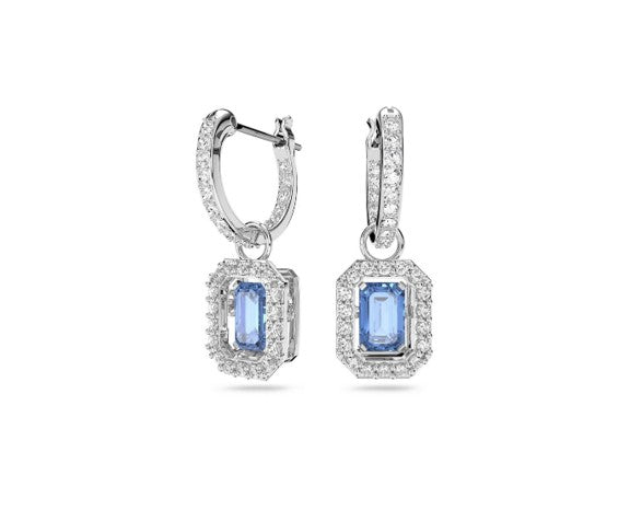 Una drop earrings Octagon cut, Blue, Rhodium plated