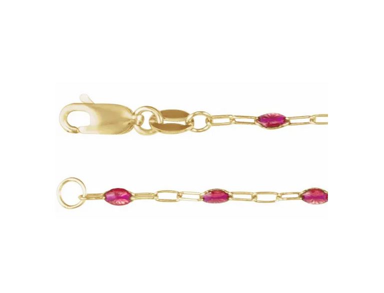 14K Yellow Gold-Filled 1.6 mm Pink Enamel Bead Paperclip-Style 18" Chain
