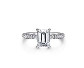 14K White Gold Emerald Cut Diamond Engagement Ring