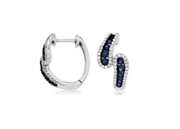 Lady's White 14 Karat Huggie Earrings With 0.55Tw Round Sapphires And 0.26Tw Round I I1 Diamonds
