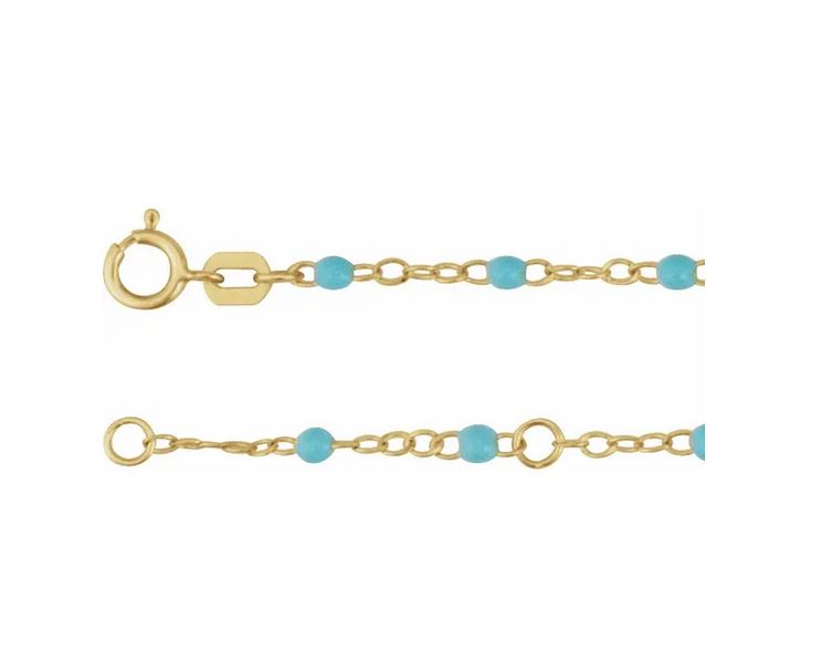 14K Yellow 2 mm Adjustable Turquoise Enamel Bead 17-18" Chain