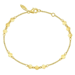 14k Yellow Gold Chain Bracelet With Flat Rhombus Stations