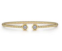 14k Yellow Gold Bujukan Beads And Diamond Split Bangle Bracelet