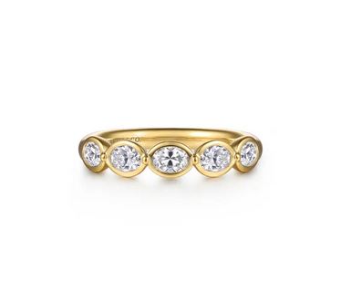 14K Yellow Gold Bezel Oval 5 Stone Diamond Anniversary Band