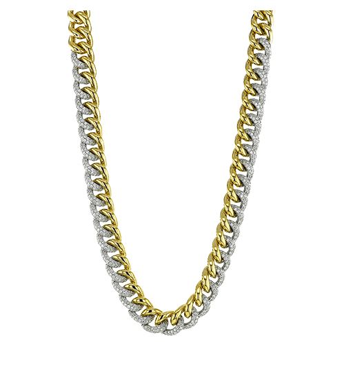 Lady's Two-Tone 18 Karat Fancy Link Necklace With = 3.76Tw Round G Vs1 Diamonds