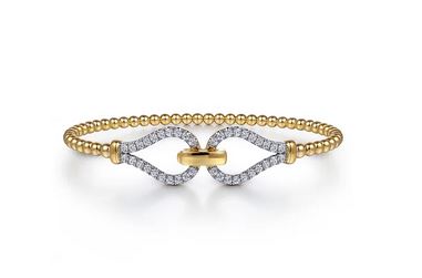 14K Yellow Gold Bujukan Beads and Diamond Split Bangle Bracelet
