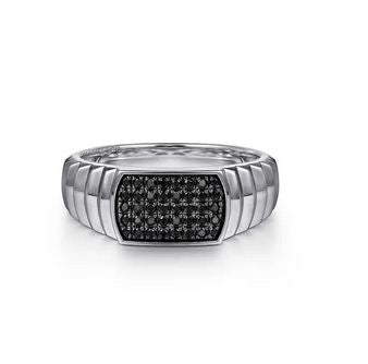 Sterling Silver Black Spinel Mens Ring in High Polished Finish