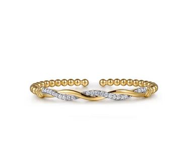 14K Yellow Gold Bujukan Diamond Twist Split Bangle Bracelet