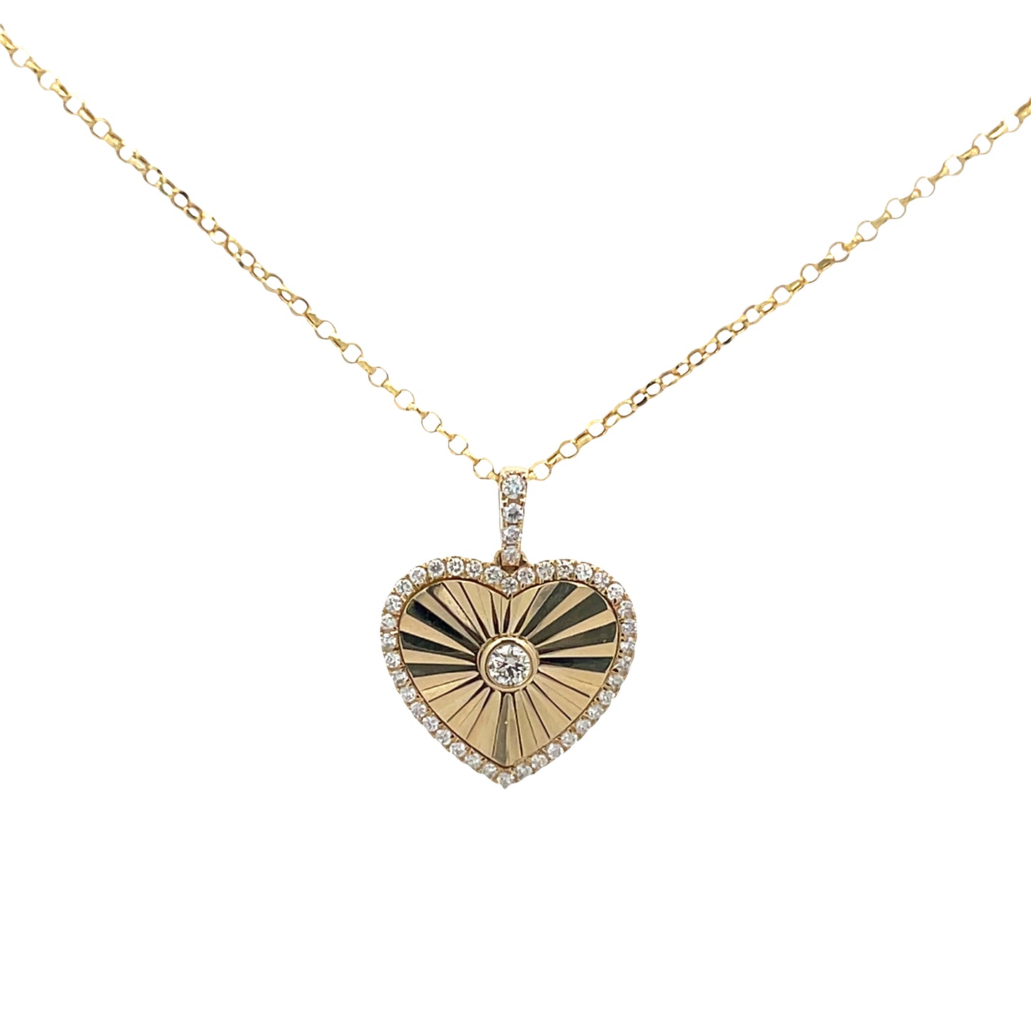 Lady's Yellow 14 Karat Heart Pendant Length 18 With = 0.33Tw Round I I1 Diamonds