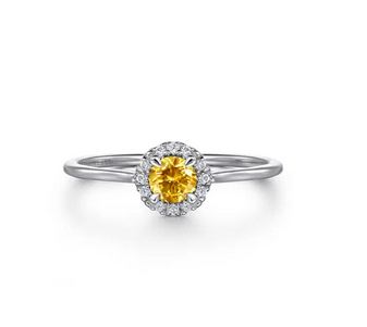 14K White Gold Citrine and Diamond Halo Promise Ring