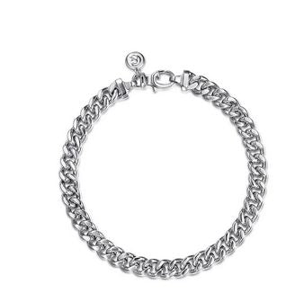 7mm 925 Sterling Silver Solid Mens Link Chain with Diamond Cut Bracelet