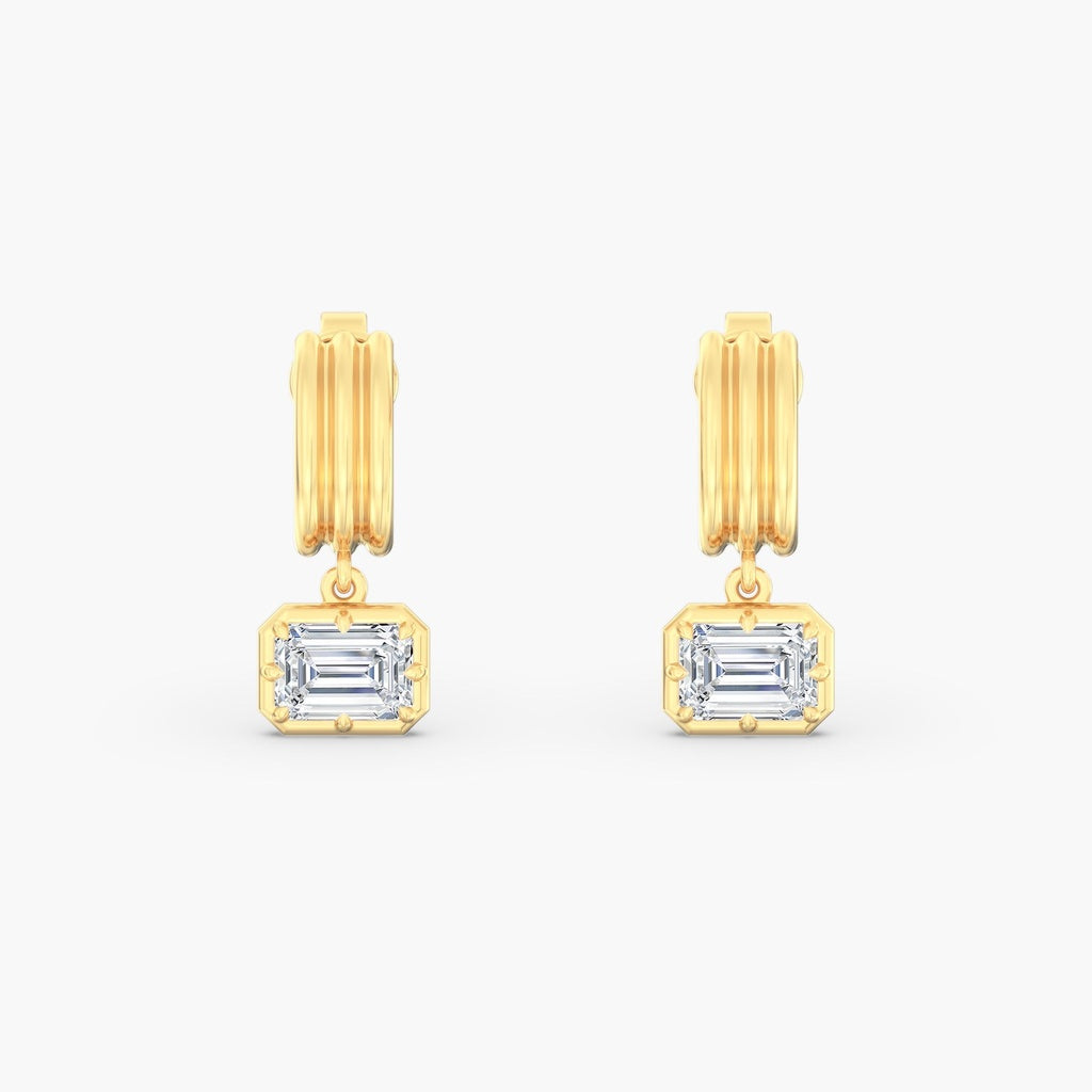 14K Yellow Emerald Lab Grown Drop Earrings