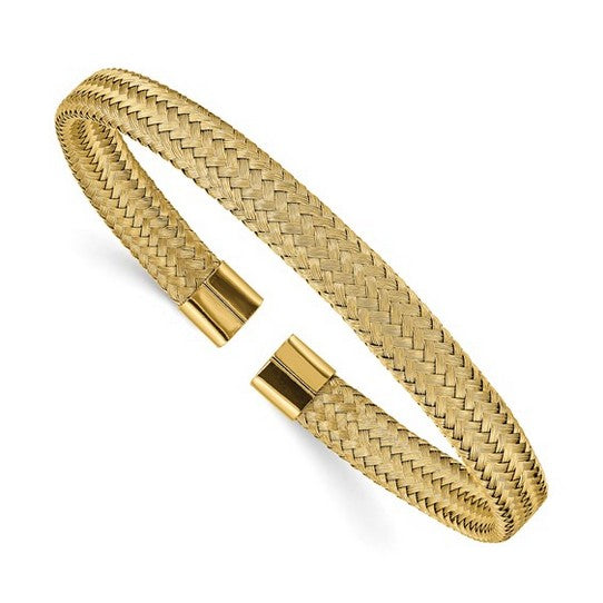 Chisel Stainless Steel Polished Yellow IP-plated 6mm Mesh Wire Cuff Bangle