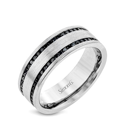Gent's Gray 14 Karat Channel Wedding Band Size 10 With 1.20Tw Round Black Diamonds