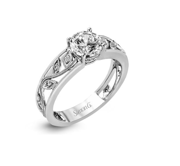 White 18 Karat Floral / Organic Ring Size 6.5 With = 0.09Tw Round G Vs1 Diamonds