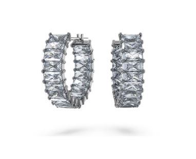 Matrix hoop earrings Baguette cut, Gray, Ruthenium plated