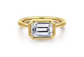 14k Yellow Gold Emerald Cut Diamond Engagement Ring