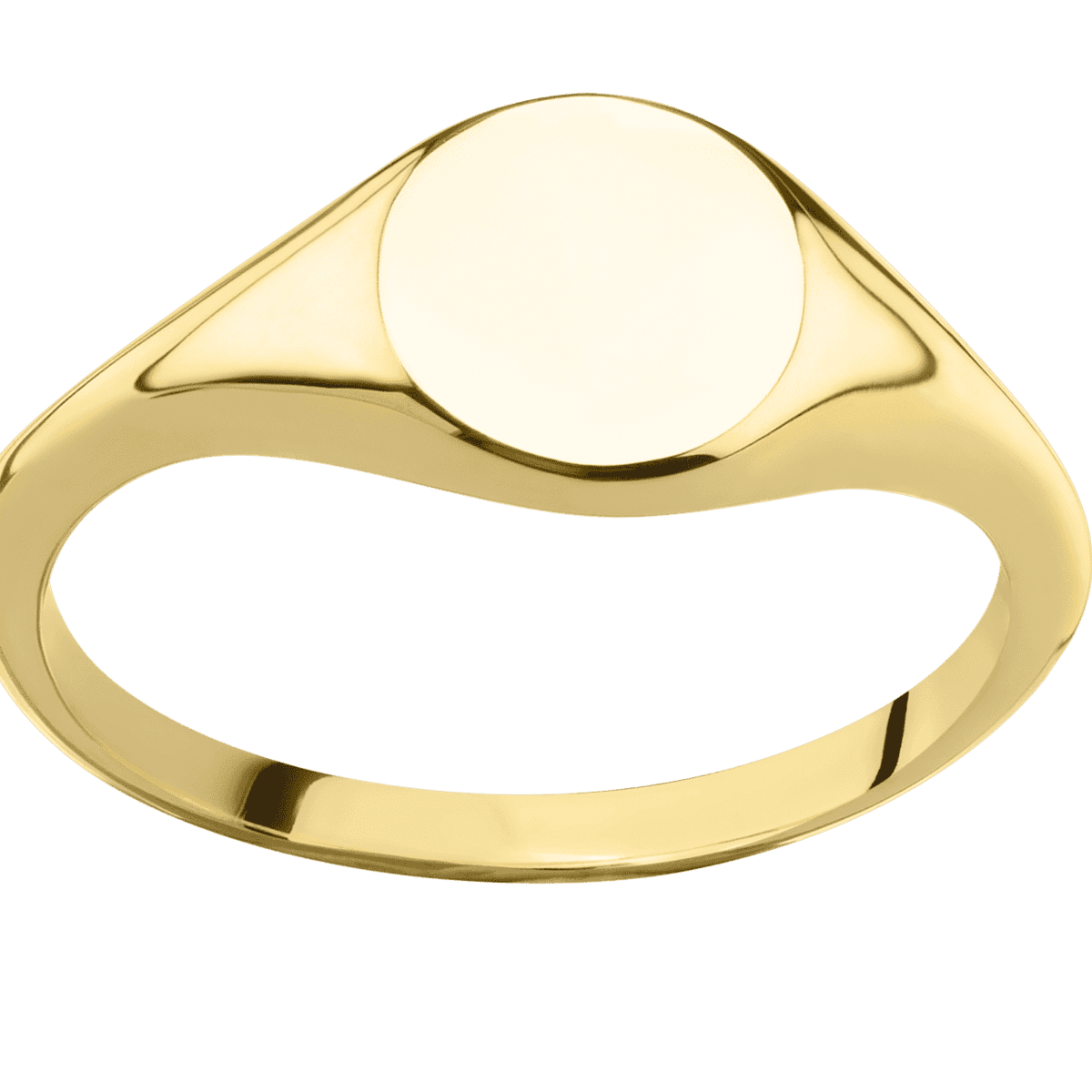 Small Circle signet ring (10mm) in 14K Yellow Gold, with a Thin style band.