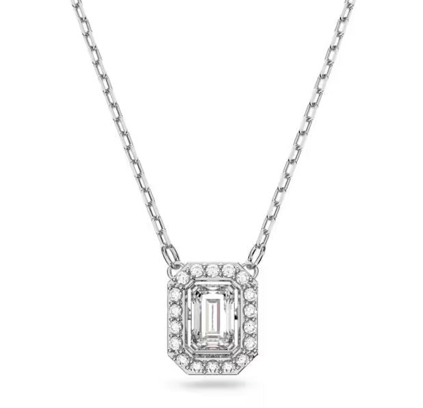 Una pendant Octagon cut, White, Rhodium plated