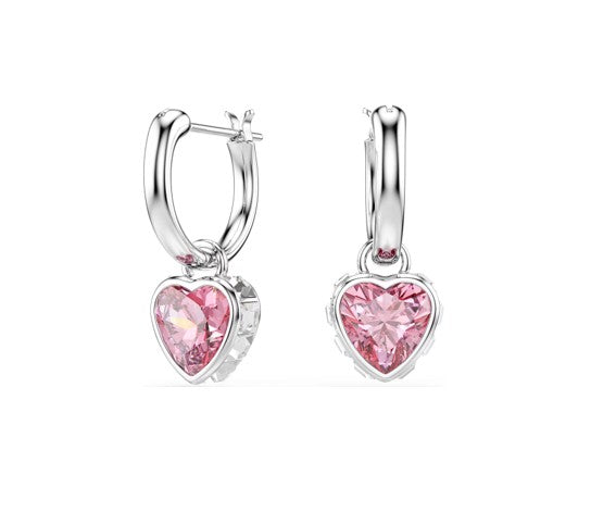 Chroma drop earrings, Heart, Pink, Rhodium plated