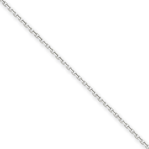 14K White Gold 18 inch .8mm Diamond-cut Round Open Link Cable with Lobster Clasp Chain