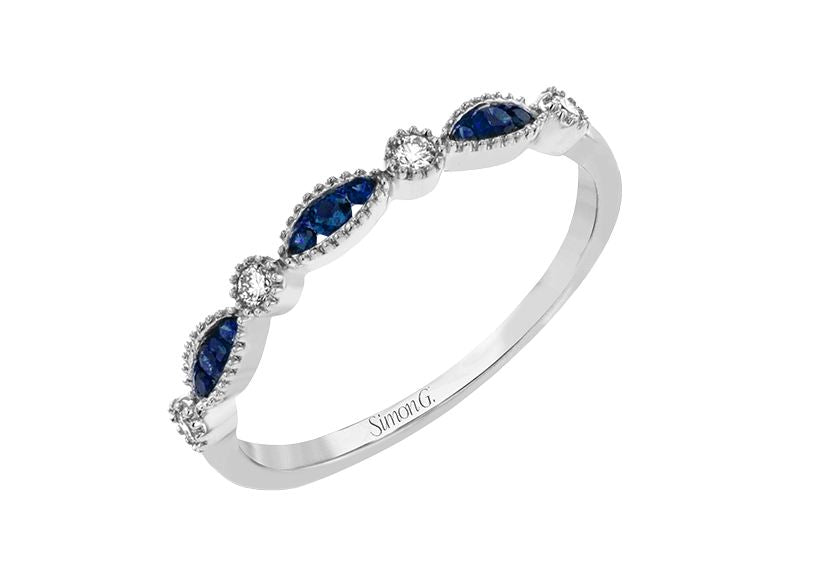 Lady's White 14 Karat Stackable Fashion Ring Size 6.5 With = 0.14Twt Round Sapphires And 4 = 0.08Twt Round G Vs1 Diamonds