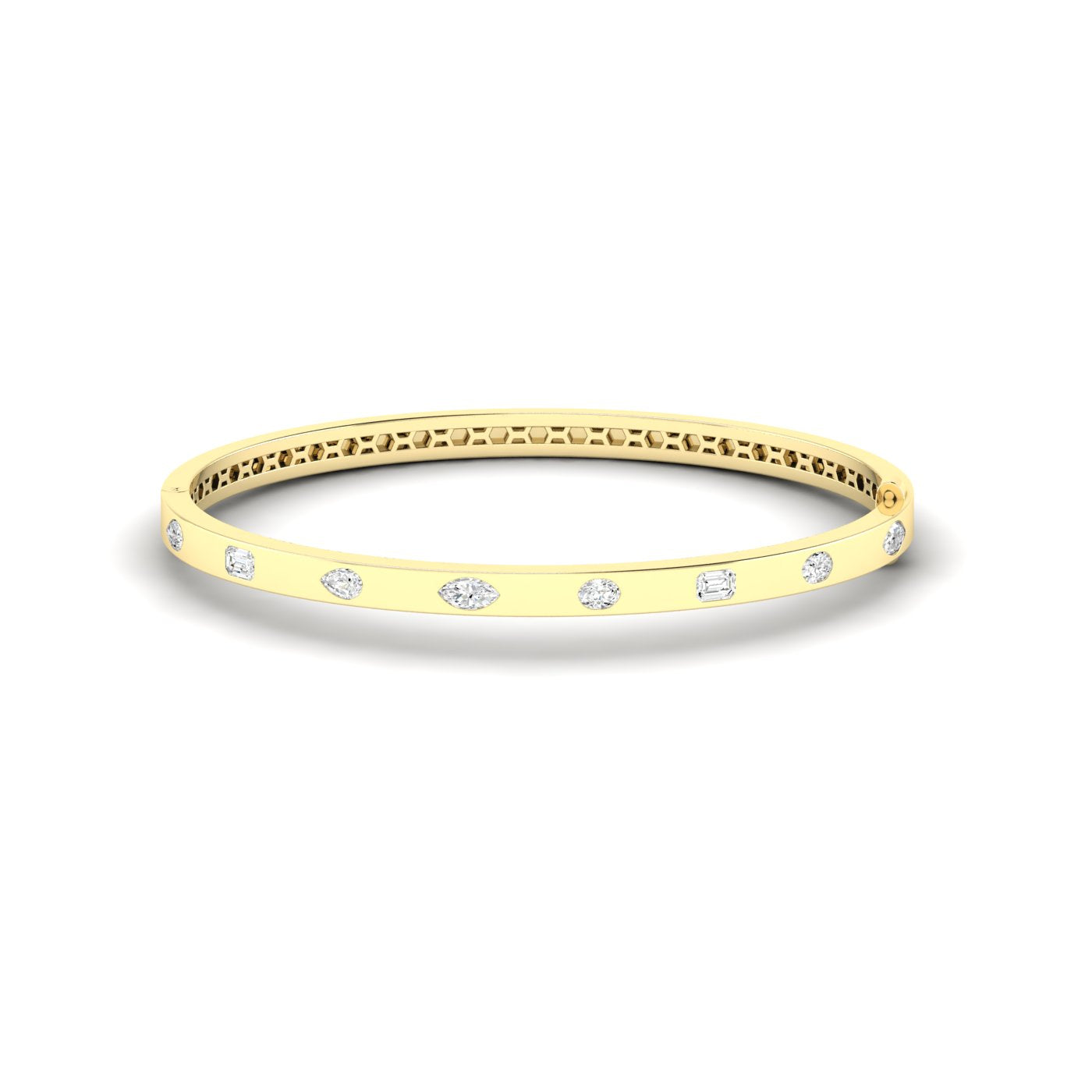 14K Yellow Gold Small Multi Shape Inlay Bangle