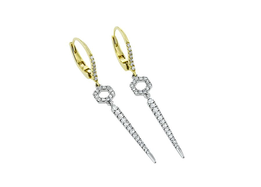 Lady's Two-Tone 18 Karat Drop Earrings With = 0.76Twt Round G Vs1 Diamonds