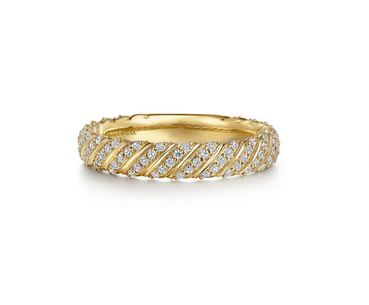 14K Yellow Gold Diamond Rope Stackable Ladies Ring