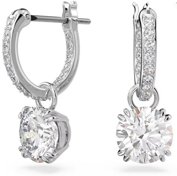 Stilla drop earrings Round cut, White, Rhodium plated