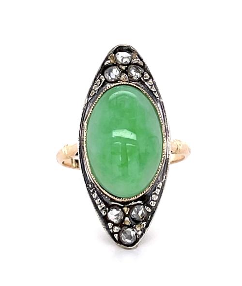 Victorian 6ct Jade 18KY + Silver Ring (Antique 1890s)