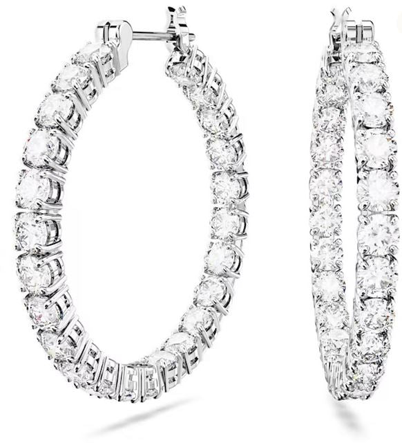 Matrix hoop earrings Round cut, White, Rhodium plated