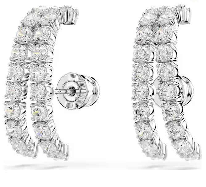 Matrix ear cuffs Round cut, White, Rhodium plated