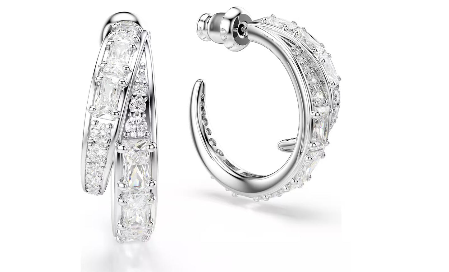 Vienna hoop earrings Mixed cuts, White, Rhodium plated