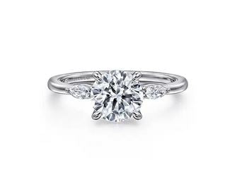 14K White Gold Round Three Stone Diamond Engagement Ring