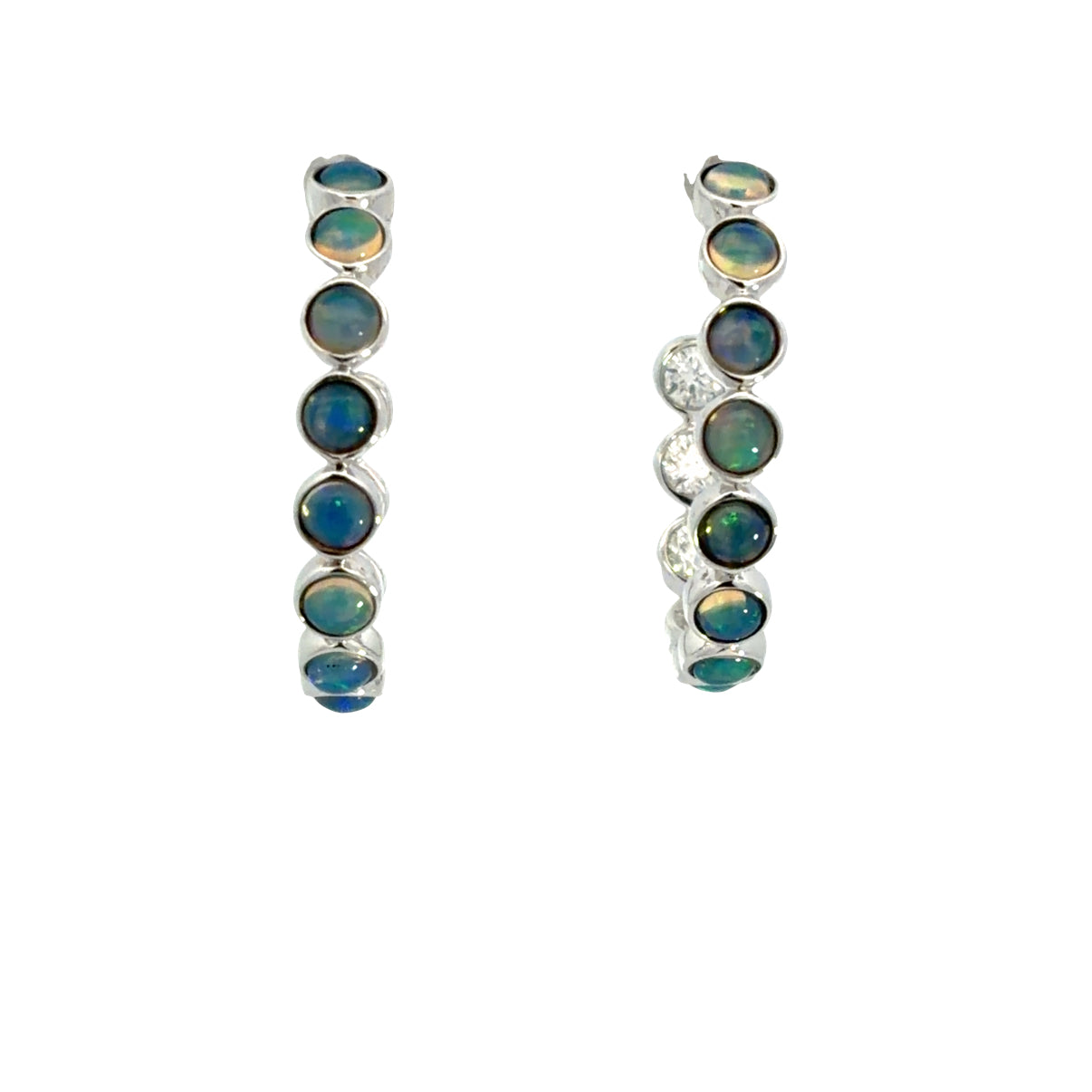 Lady's White 14 Karat Inside Out Earrings With 18 = 1.31Twt Round Opals And 6 = 0.64Twt Round H Si1 Diamonds