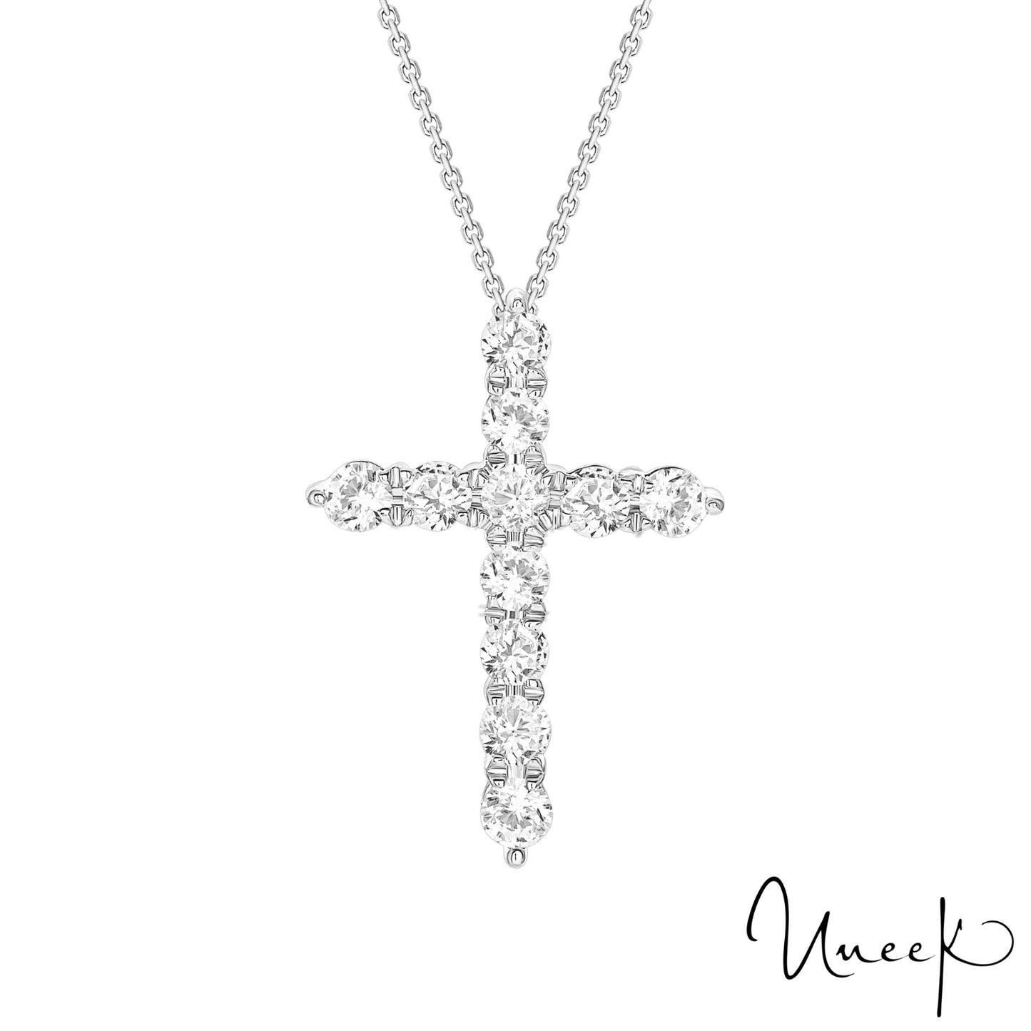 Lady's White 14 Karat Cross Pendant Length 18 With 11 = 0.25Twt Round G/H Si2 Diamonds
