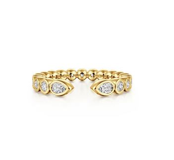 14K Yellow Gold Bezel Set Pear and Round Open Diamond Eternity Band