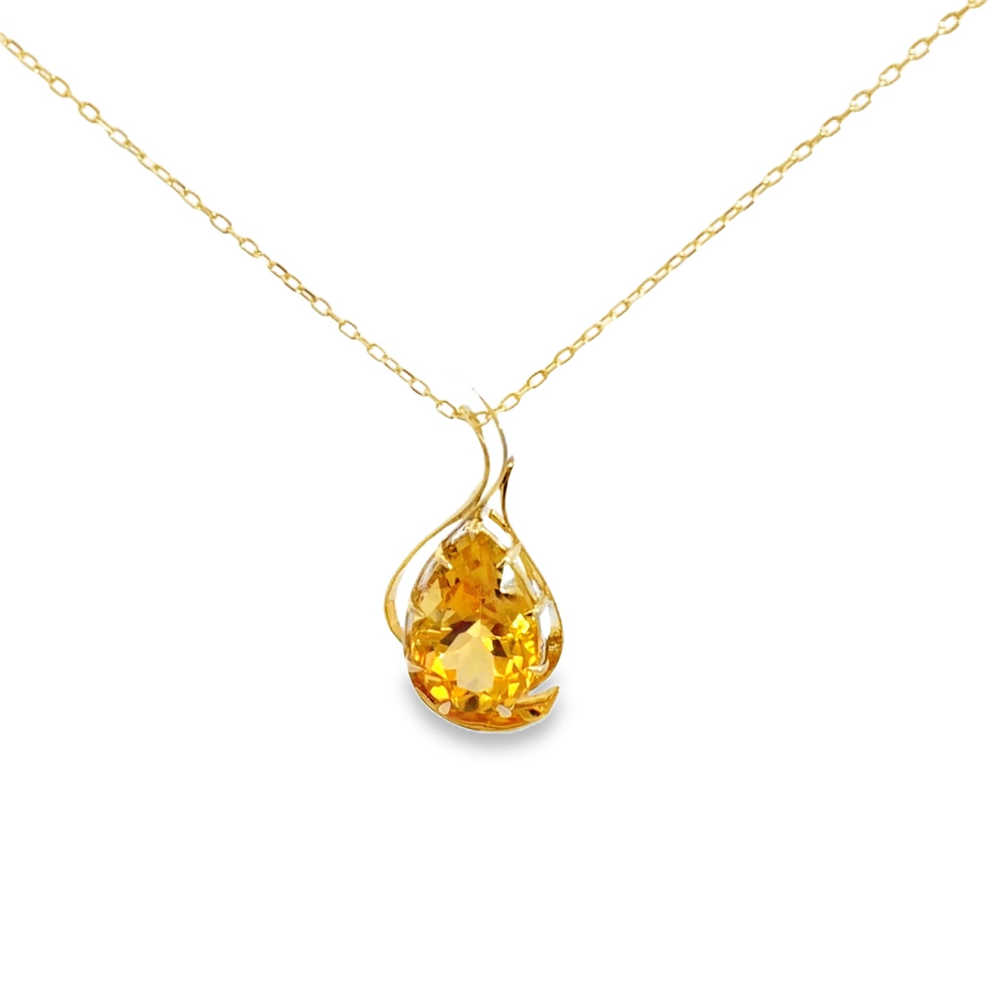 Lady's Yellow 14 Karat Free Form Pendants Length 18 With One = 4.56Ct Pear Citrine