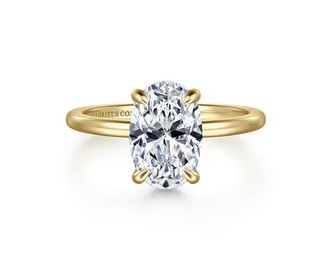 14K White and Yellow Gold Hidden Halo Oval Diamond Engagement Ring