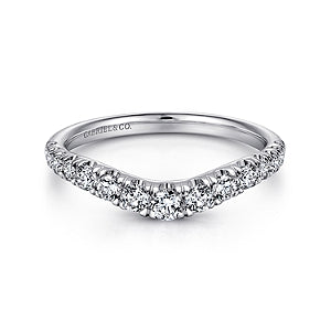 Annecy - Curved 14K White Gold French Pave Set Diamond Wedding Band - 0.5 ct