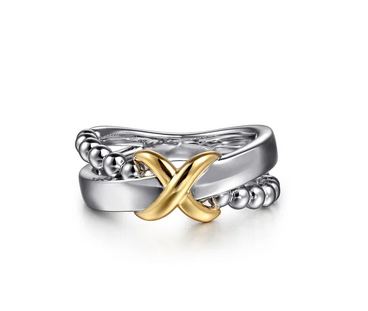 925 Sterling Silver and 14K Yellow Gold Bujukan Criss Cross Ring