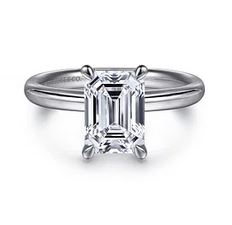 14k White Gold Emerald Cut Solitaire Diamond Engagement Ring